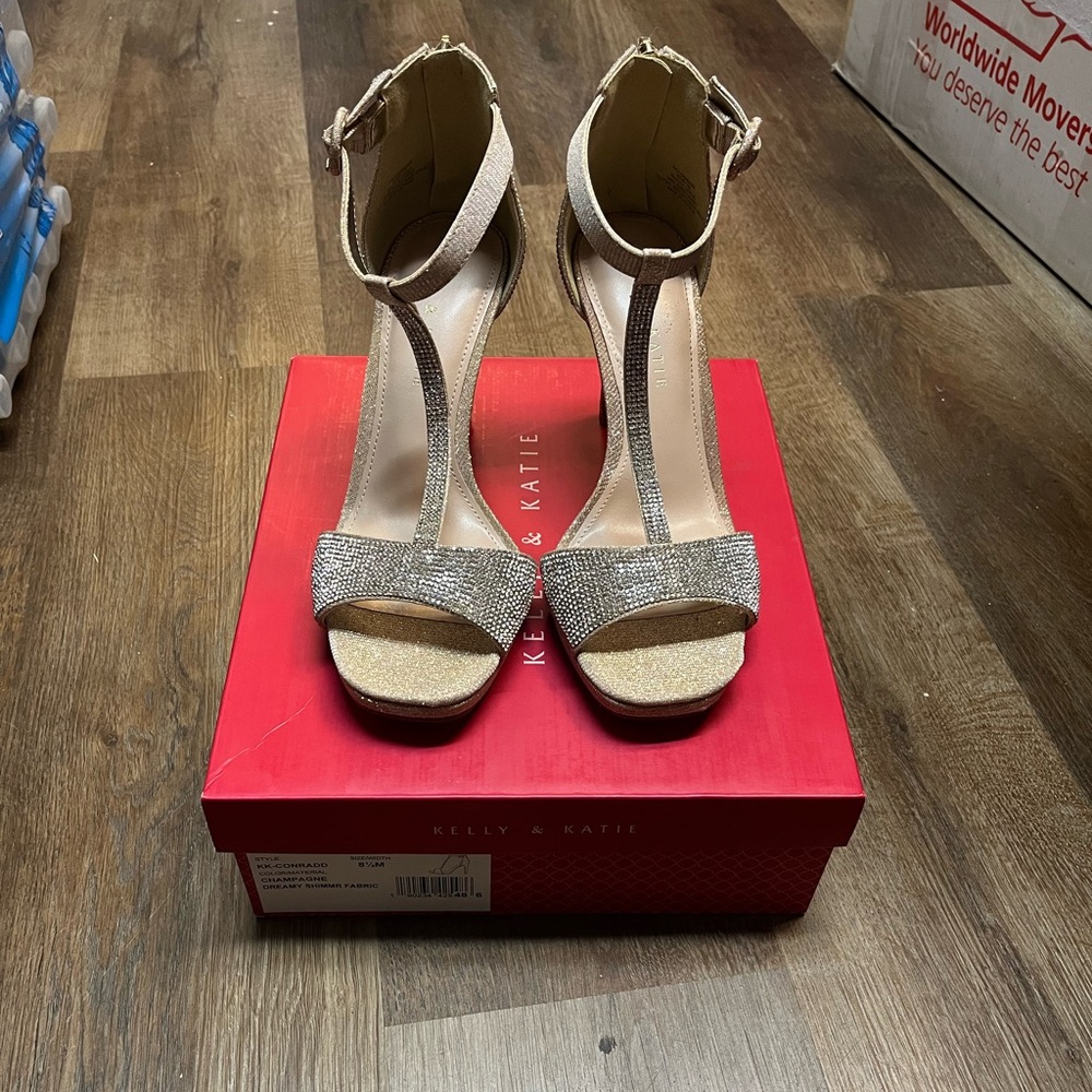 Kelly & Katie Glittering Silver and Cream Heels